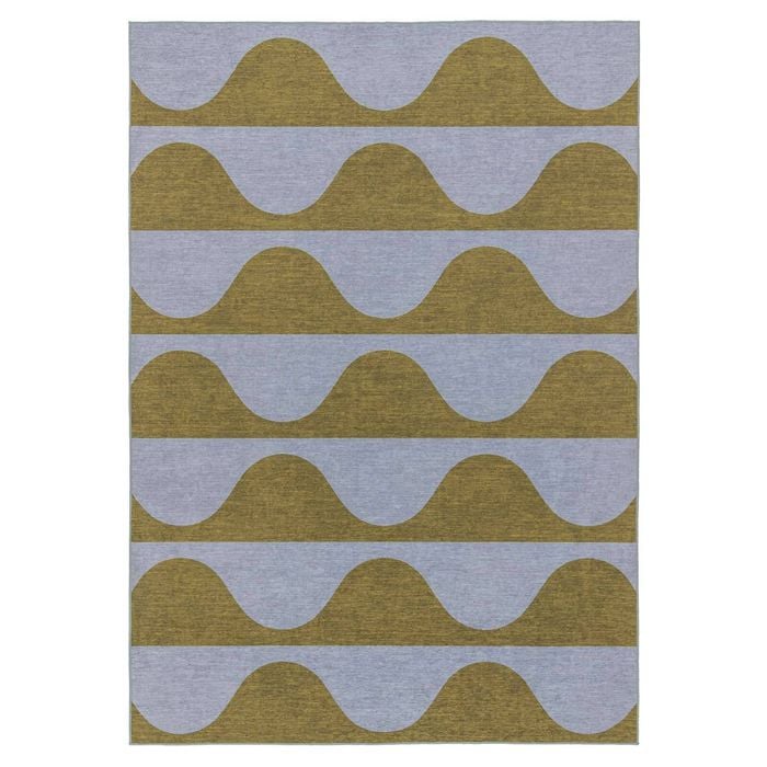 Loopsie-400cm X 300cm-wynwood Olive And Blue Wave Stripe Indoor Outdoor Washable Rug