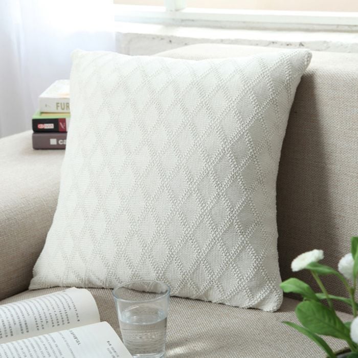 CottonMore 100% Cotton Knitted Cushion Cover Diamond Snow White 45x45cm