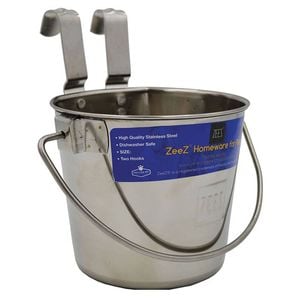 Zeez Stainless Steel Flat Sided Bucket Pail w/ Two Hooks 946ml