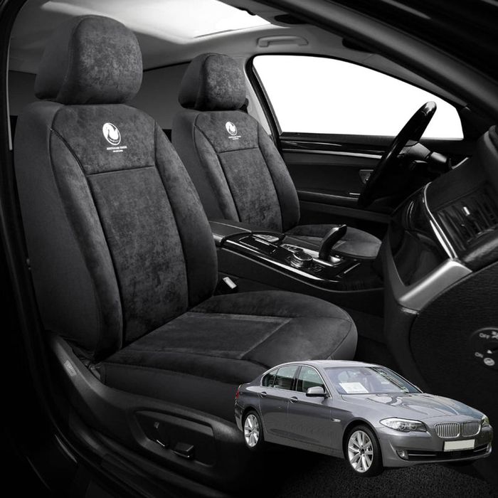 Australian Goose Edition Front Seat Covers for BMW 5 Series 2010 - 2016 (F07 F10 F11) - Suede, Universal Fit - Black