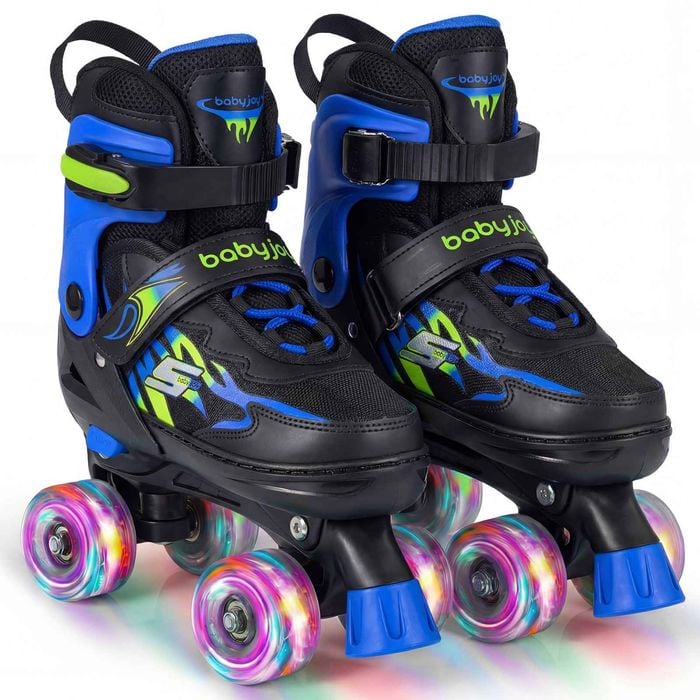 Costway Adjustable Roller Skates Quad Skating Shoes Beginner Age 7-9 Blue
