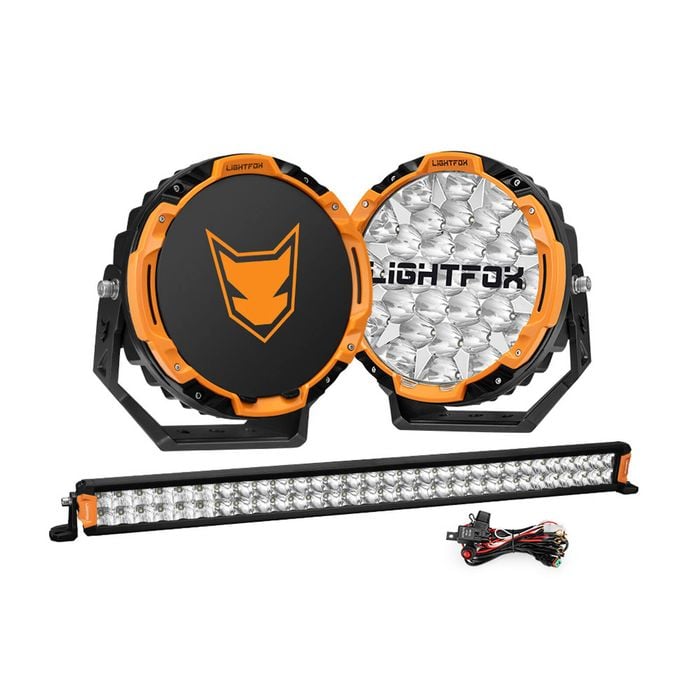 Lightfox Starrix 9 Inch Osram Led Driving Lights + 30 Inch Dual Row Led Light Bar W/ Wiring Kit