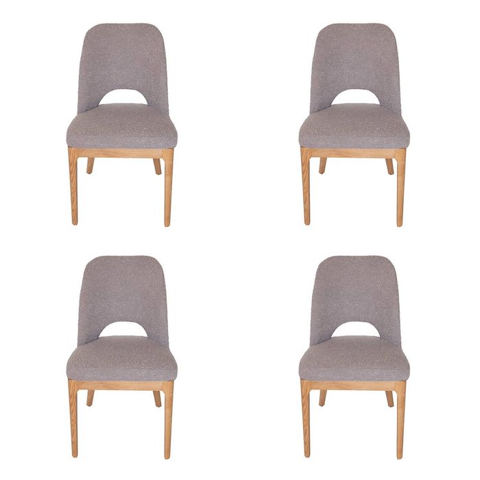 SK Designer Living | Pack of 4 | Maribel Upholstered Boucle Dining Chair | Natural Legs - Grey Bouclé