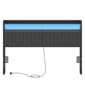 Advwin Double Size Upholstered Storage Headboard Height Adjustable with LED Light and Charging Station