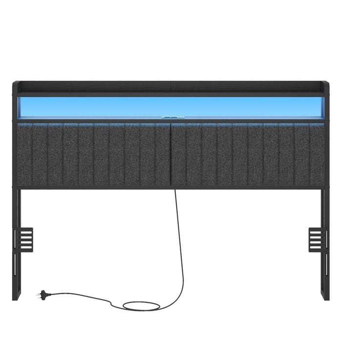 Advwin Double Size Upholstered Storage Headboard Height Adjustable with LED Light and Charging Station