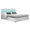 HOMFURN Queen Size LED Gas Lift Bed Frame in White
