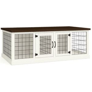 Paws and Willow Double Arctic White with Espresso Top Wooden Dog Crate Hinged Door with Mesh