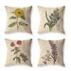 Catzon 4 Pcs Vintage Floral Pillow Covers Cotton Linen Pillowcases for Couch-C