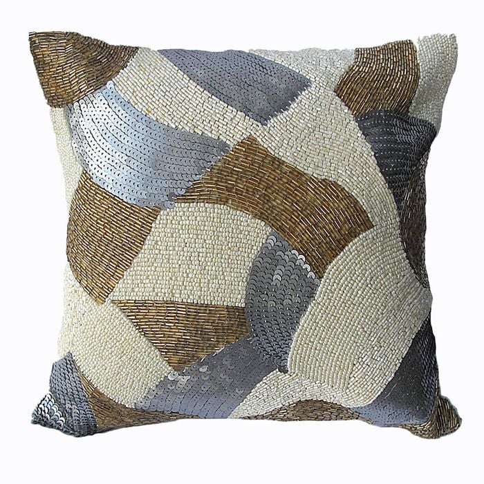 MoonRock Beaded Filled Cushion - Beige 30cm x 30cm