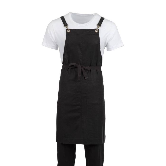 Southside Bib Apron Linen Blend Black One Size Kitchen Hospitality