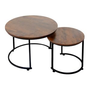Levede Round Nesting Coffee Table Set of 2 - Rustic Brown