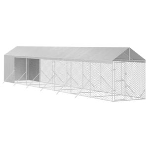 vidaXL Dog Kennel Outdoor Dog Crate Dog House with Roof Silver Galvanised Steel 2x14x2.5 m