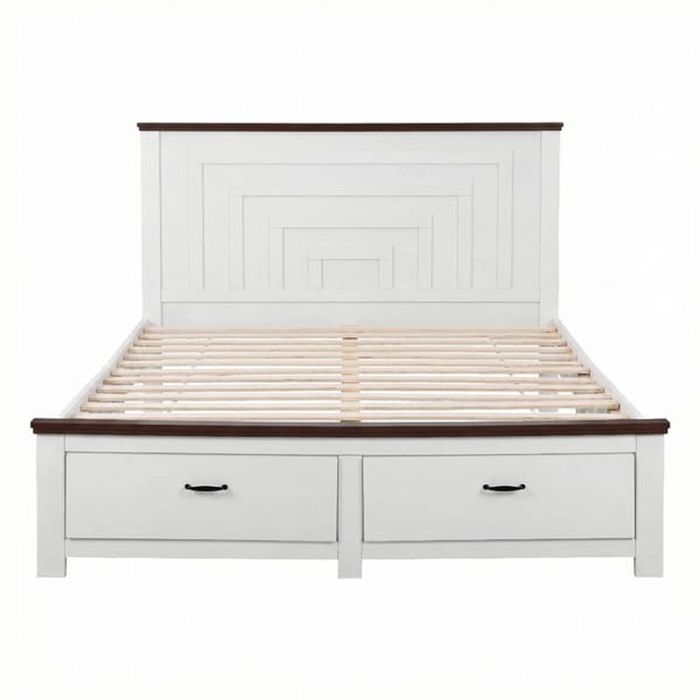 Homfurn Double Bed Frame With 2 Drawers & 108cm High Headboard – Modern White