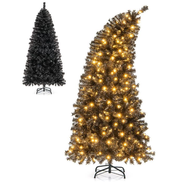 Costway 185cm Halloween Christmas Tree w/Bendable Top Black Holiday Decor 260 LEDs