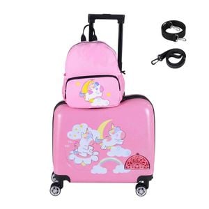 Costway 2pc Kids Ride-on Luggage Set 50+30cm Backpack Travel Trolley Suitcase Pink