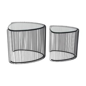 2pc NF Living Nested Side Tables 50 & 45cm Metal Mirror Glass Finish - Black