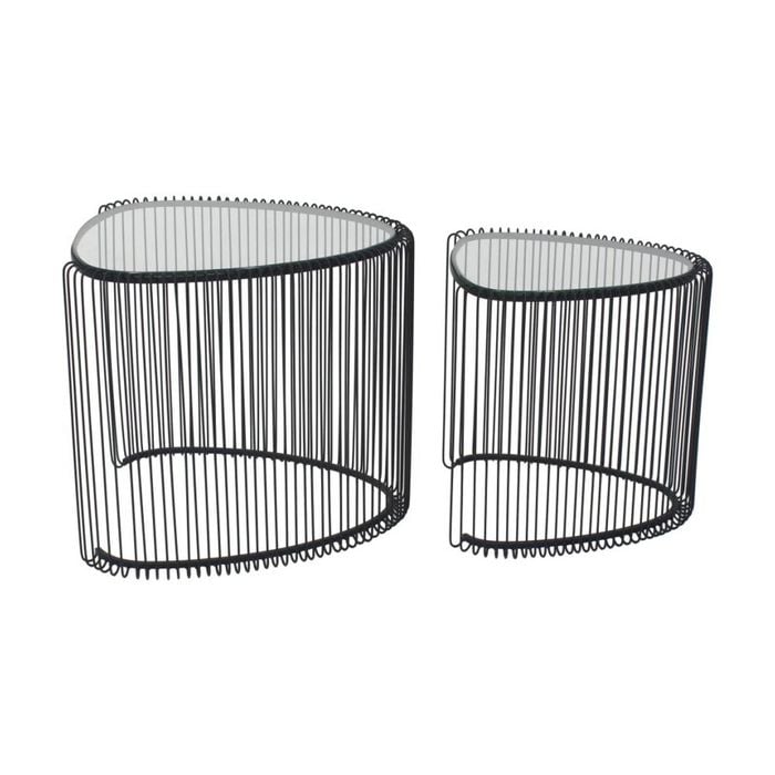 2pc NF Living Nested Side Tables 50 & 45cm Metal Mirror Glass Finish - Black