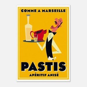 Galrie Comme et Marseilles Pastis Retro Print- French Vintage Poster Décor Art, Poster Only, A4 21 x 30cm (8 x 12inch)