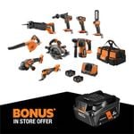 AEG 18V 9-Piece FUSION/Brushless 5.0Ah FORCE Kit