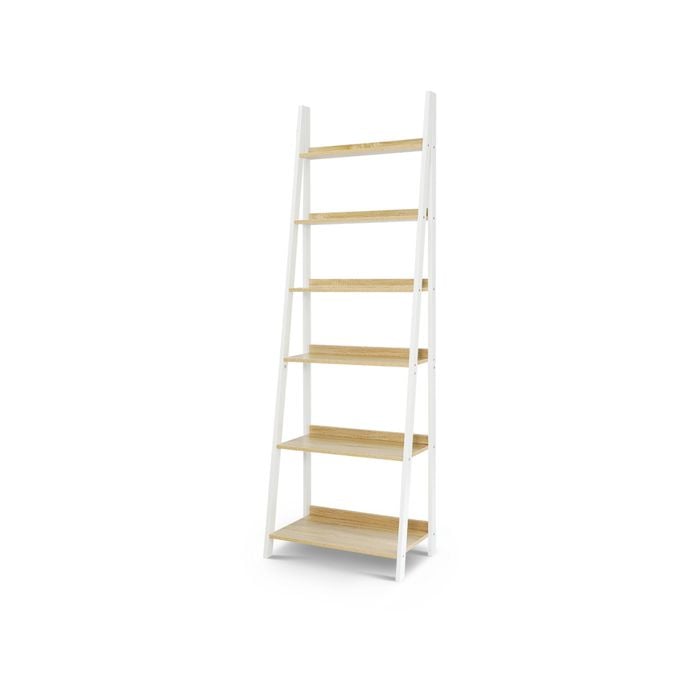 Chole 6 Tier Display Ladder Shelf Rack White & Oak