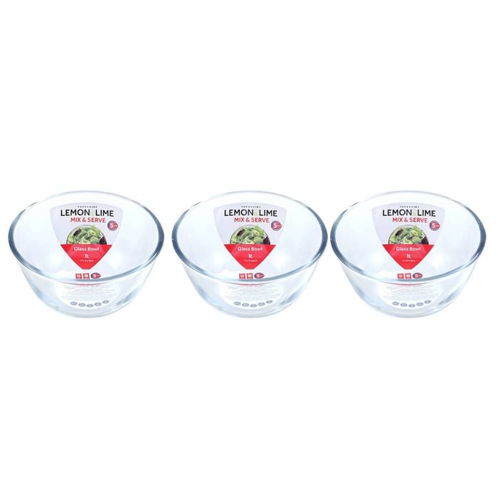 3pk Lemon & Lime Yorkshire Glass 1L/17cm Mixing Bowl - Clear