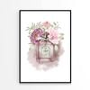 Elegant Fashion Bottle with Pink Flowers   Print 100% Australian Made 90 x 120cm   (Poster)