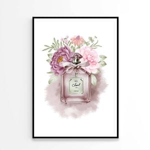 Elegant Fashion Bottle with Pink Flowers   Print 100% Australian Made 90 x 120cm   (Poster)