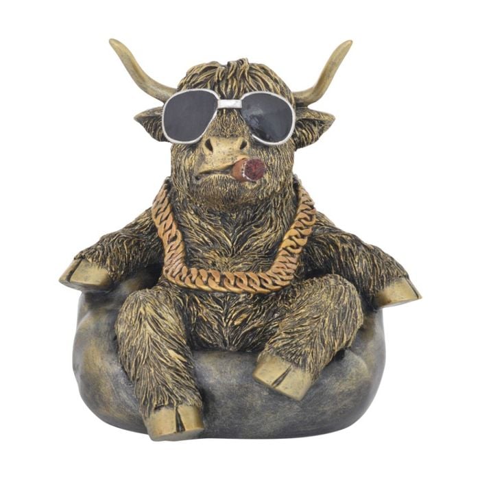 Gibson Gifts Cool Cow Chilling Highland Figurine Bronze Polyresin