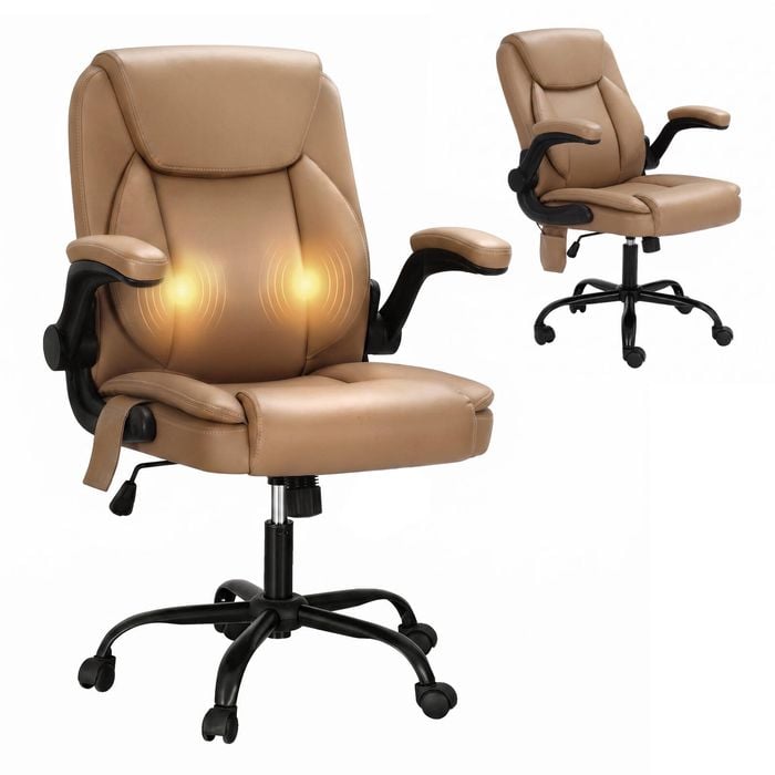 Artiss Ergonomic Office Chair 2-Point Massage Flip-Up Arms Computer Chair Mid Back Brown
