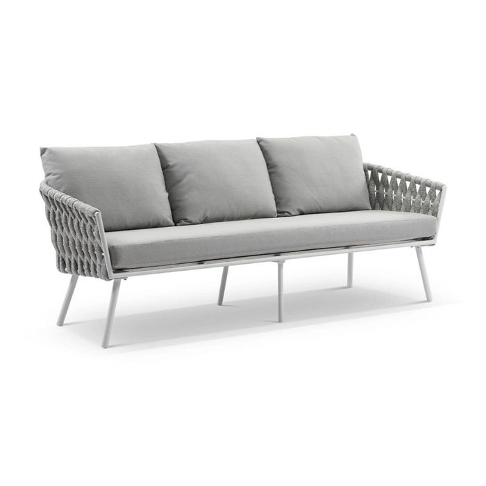Lismore 3 Seater Outdoor Aluminium And Rope Lounge White & Grey Rope/textured Olefin