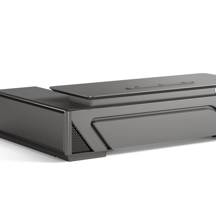 HELIOS 260cm Executive Office Desk  Right Return - Silver Grey + Brown
