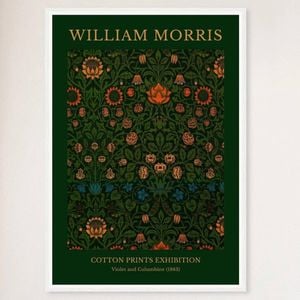 Galrie William Morris Cotton Prints Exhibition Artwork Violet and Columbine (1883) Home, White Frame, 70 x 100cm (28 x 40inch)
