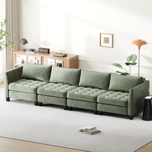 Advwin 4 Seater Sofa 346cm Chenille Sectional Comfy Couch Green