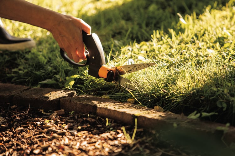 A pair of lawn shears used to trim grass