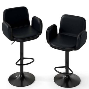 Costway 2x Adjustable Swivel Bar Stool Upholstered W/footrest Black