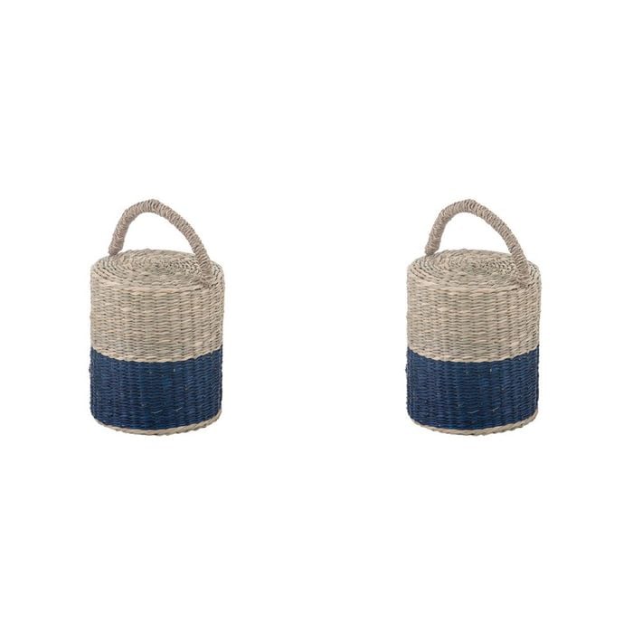 2PK Ladelle Hanoi Woven Seagrass Cylinder Floor Door Bumper/Stopper Durable Blue
