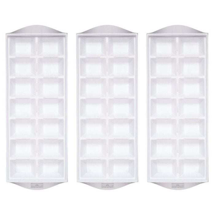 3PK Barcraft Plastic Flexible 14-Ice Cube Tray Mould - White