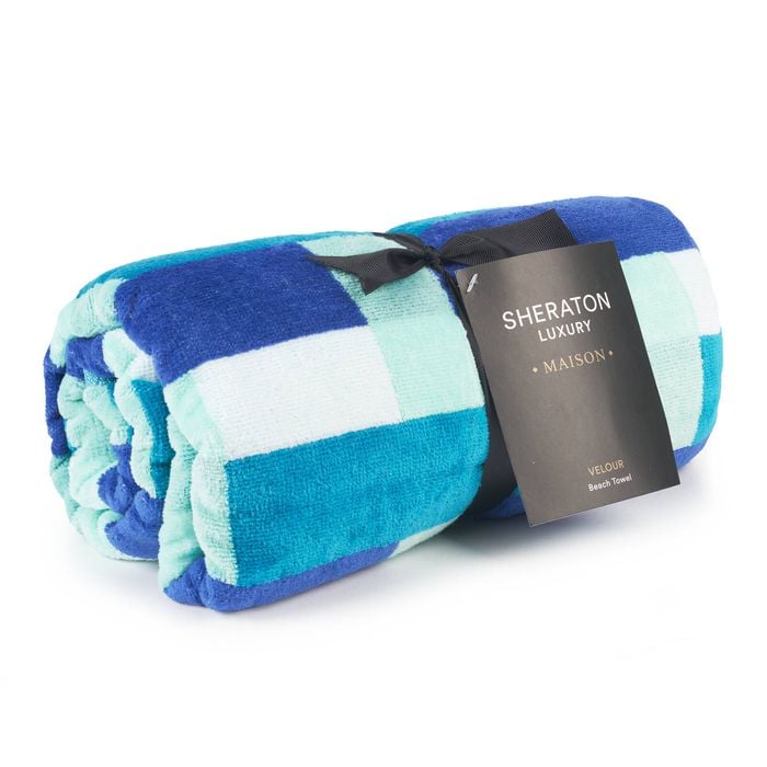 Sheraton Luxury Maison – Velour Reversible Navy & Aqua Beach Towel
