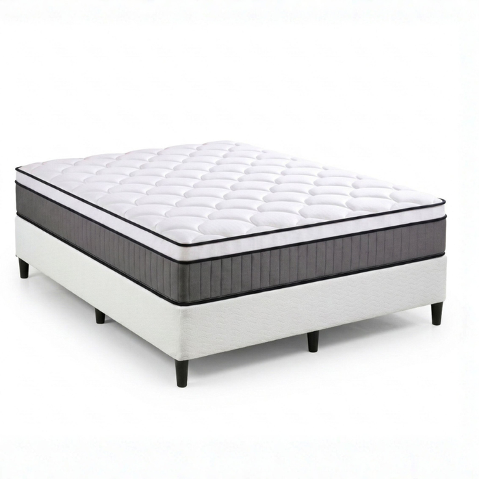 Zinus Double Package Set - Fabric Bed Base & Support iCoil Pocket Spring Eurotop Mattress Set – White