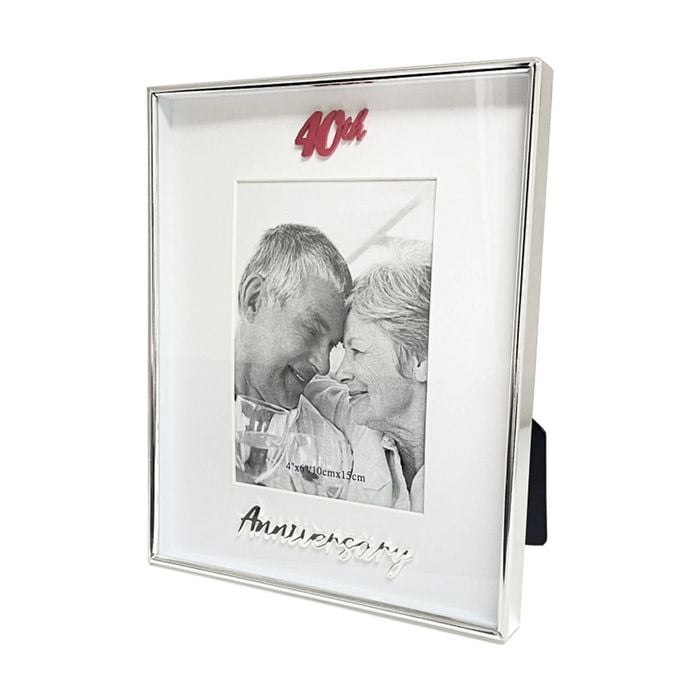 Gibson Gifts Boxed Photo Frame 40th Anniversary 4x6 White Silver Mdf
