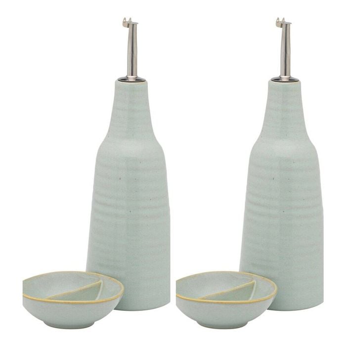 2x 2pc Ecology Glaze Stoneware Ottawa Oil Bottle & Salt Dish 450ml/10cm Midday