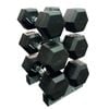 7.5-10-12.5kg Total 60kg Hex Rubber Dumbell Weight Set with Solid Rack