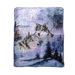 Bloomington 375gsm 1 Ply 3D Print Faux Mink Blanket Queen 200x240 cm Winter Wolf