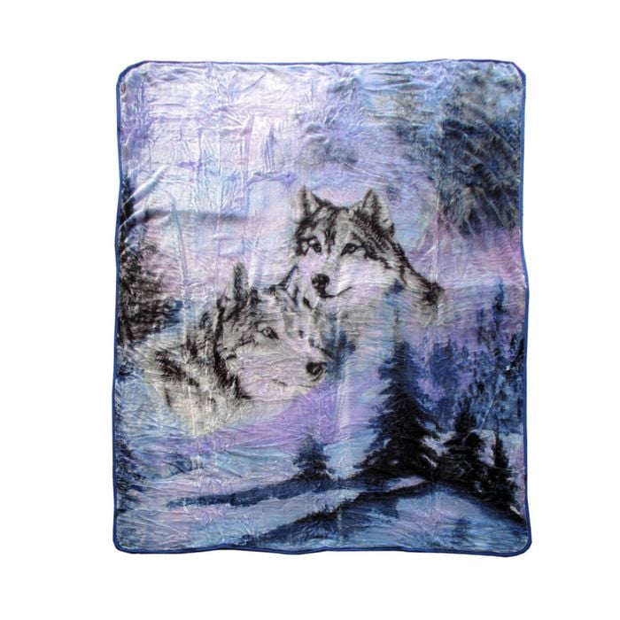 Bloomington 375gsm 1 Ply 3D Print Faux Mink Blanket Queen 200x240 cm Winter Wolf