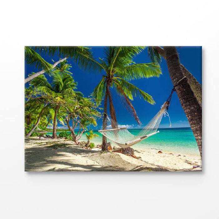 Hammock Near Fiji Island Beach Print 100% Australian Made 150x100cm (Stretched Canvas)