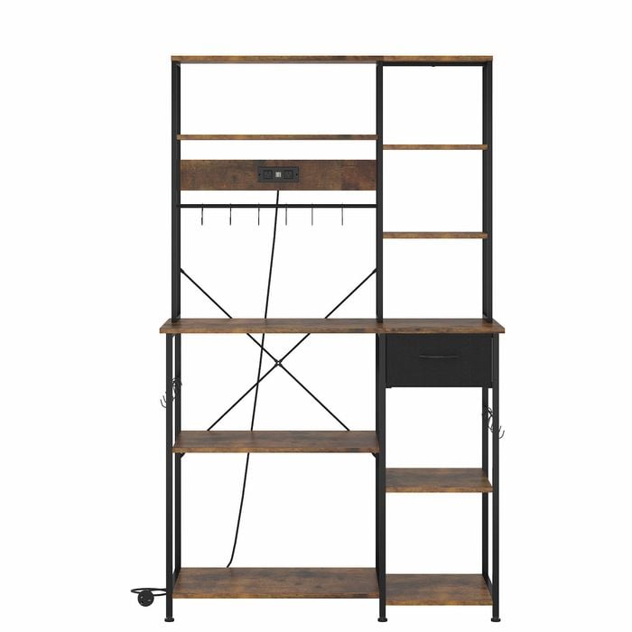 Ufurniture Large Bakers Rack with Power Outlets 100 x 40 x 165 cm Rustic Brown