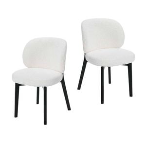 Dorson Set of 2 Boucle Dining Chair, Black Solid Wood Leg - Off White/Black