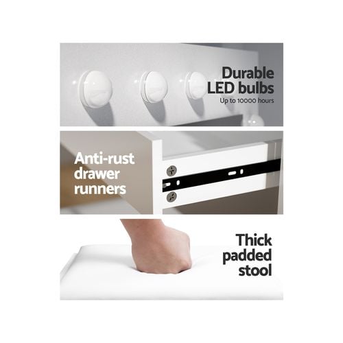 Artiss Dressing Table Set Stool 12 Led Bulbs White