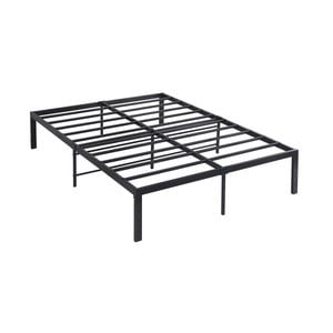 Foret Queen Metal Bed Frame Slat Mattress Foundation 15.75" Storage Space Black