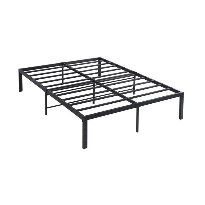 Foret Queen Metal Bed Frame Slat Mattress Foundation 15.75" Storage Space Black